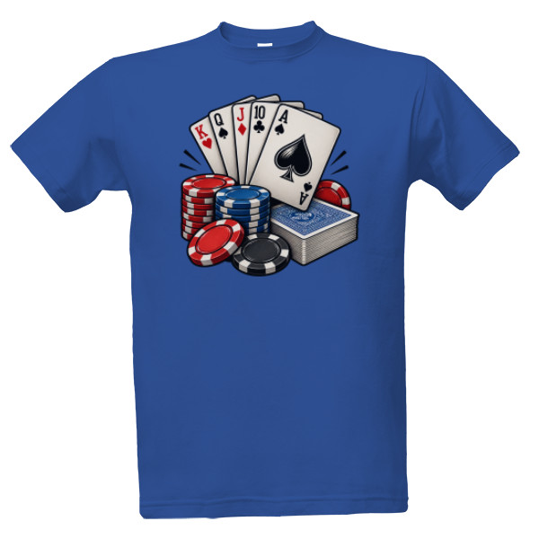 Tričko s potiskem Poker karty Royal Flush a kasino žetony