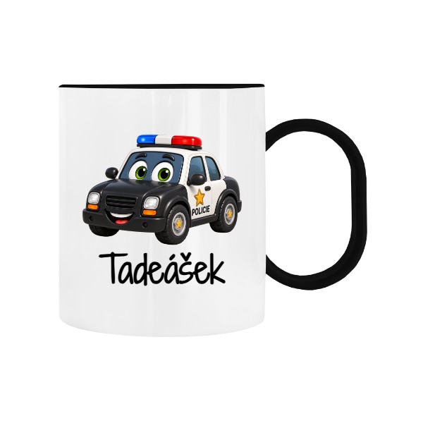 Dětský hrnek plastový  s potiskem Policejní autíčko se jménem