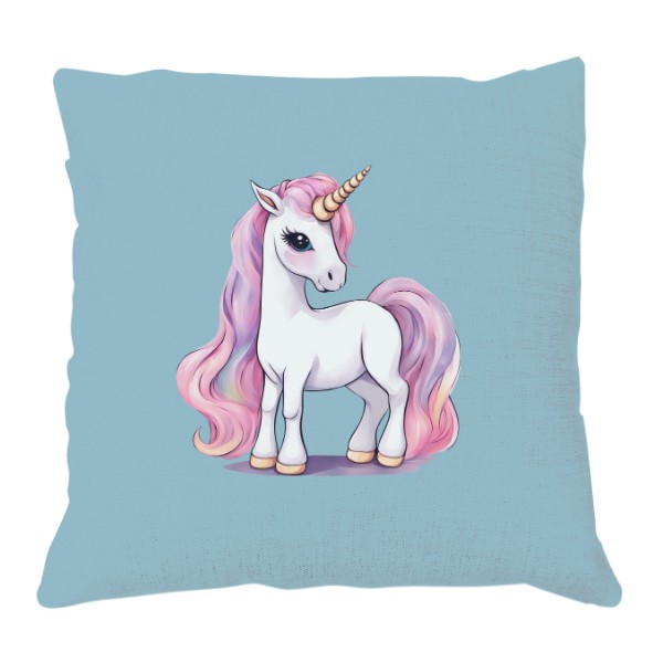 Polštář lněný vzhled s potiskem Polštář s jednorožcem