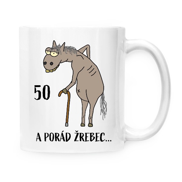 Hrnček malý biely s potlačou Porád žrebec