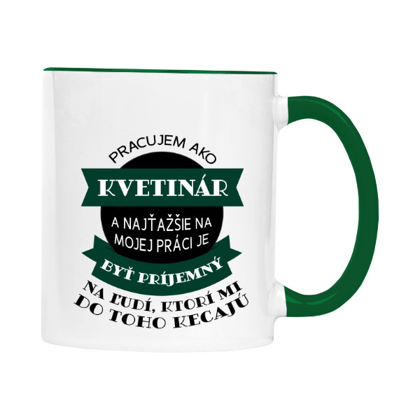 Hrnček malý farebný s potlačou Pracujem ako kvetinár
