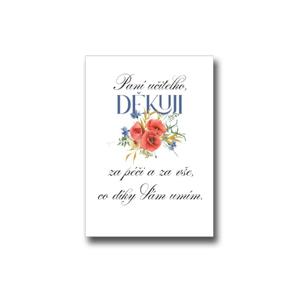 Přáníčko pro paní učitelku s kyticí z vlčích máků