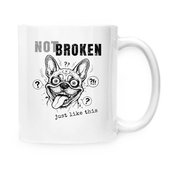 Hrnček malý biely s potlačou Pre ajťákov s buldočkom-NOT BROKEN