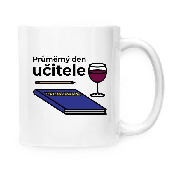 Hrnek malý bílý s potiskem Průměrný den učitele