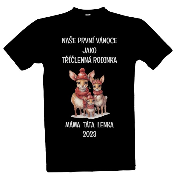 Tričko s potiskem První Vánoce - tříčlenná rodinka