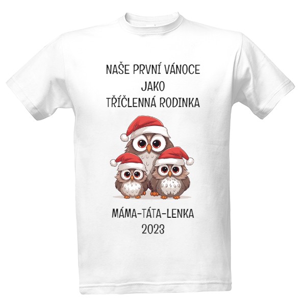 Tričko s potiskem První Vánoce - tříčlenná rodinka