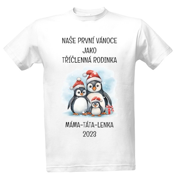 Tričko s potiskem První Vánoce - tříčlenná rodinka