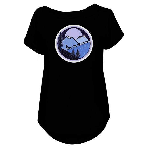 Tričko s potiskem psí spřežení a hory fialové