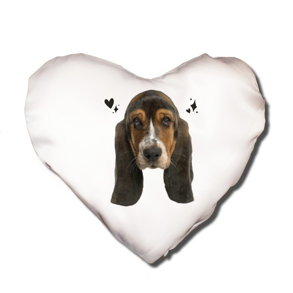 Vankúš SRDCE s potlačou Psík Baset