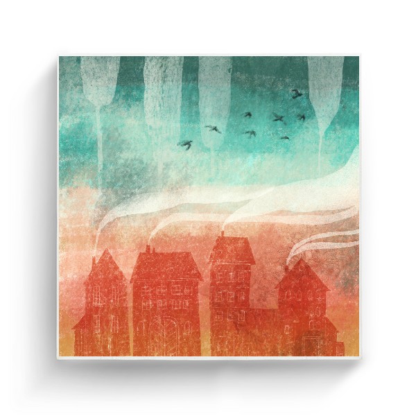 Fotoplátno čtverec s potiskem Ptáci nad městem