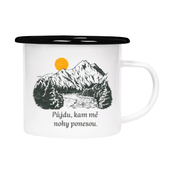 Plecháček - smaltový lem s potiskem Půjdu, kam mě nohy ponesou