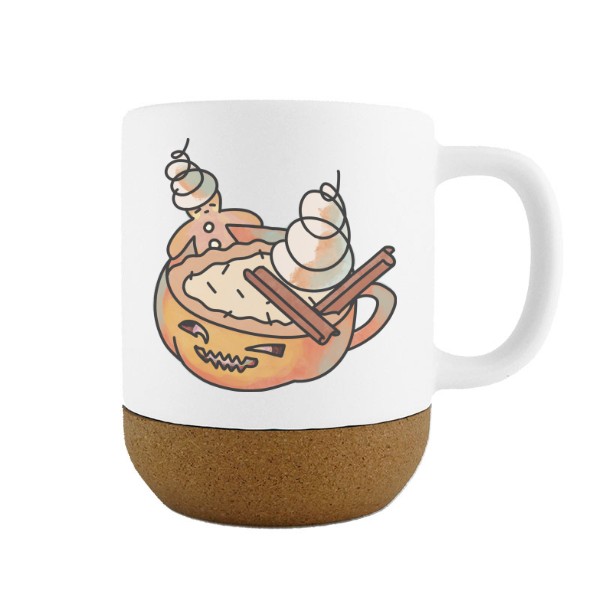 Hrnek s korkovým podstavcem s potiskem Pumpkin spice latte