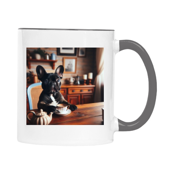 Hrnek malý barevný s potiskem Ranní káva s buldočkem