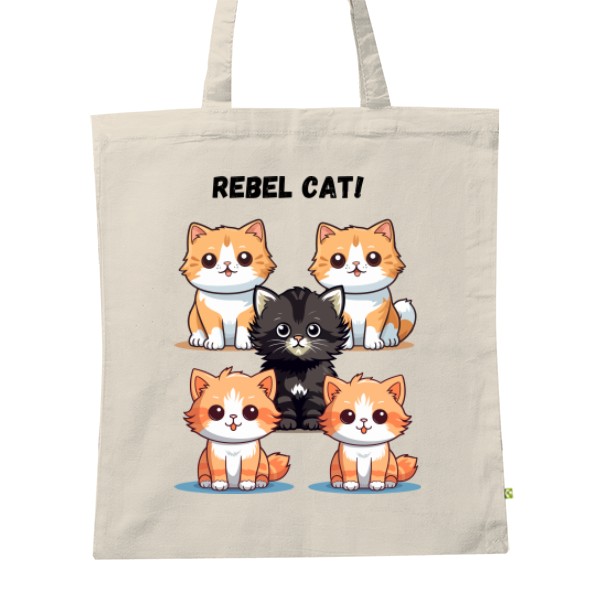 BIO plátěná taška s potiskem REBEL CAT BAG