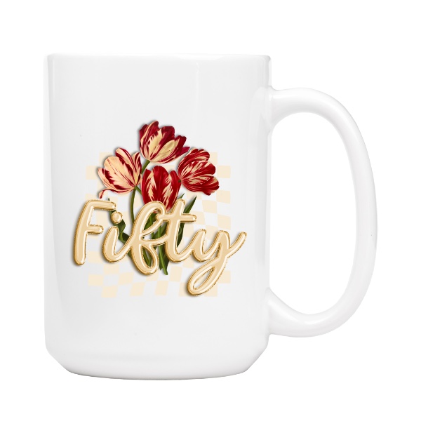 Retro narozeninový dárek k padesátinám Fifty s tulipány