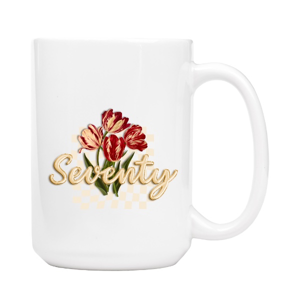 Retro narozeninový dárek k sedmdesátce Seventy s tulipány