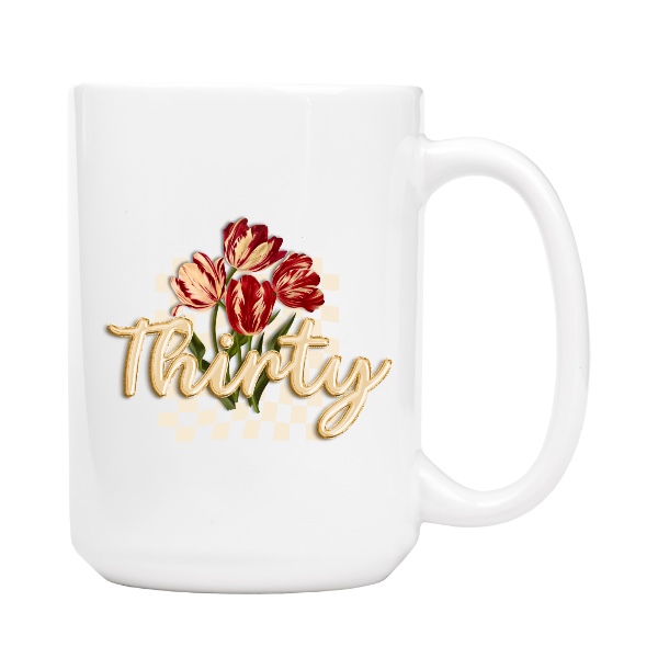 Retro narozeninový dárek k třicetinám Thirty s tulipány