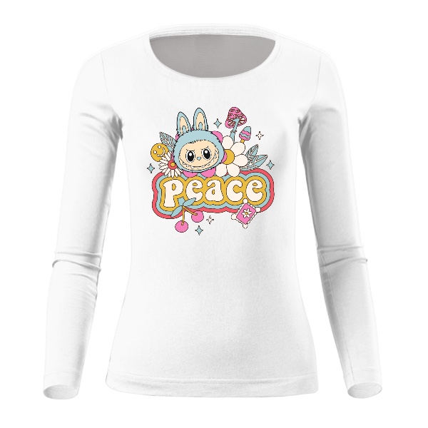 Tričko s potiskem Retro peace design s příšerkou ve stylu Labubu 