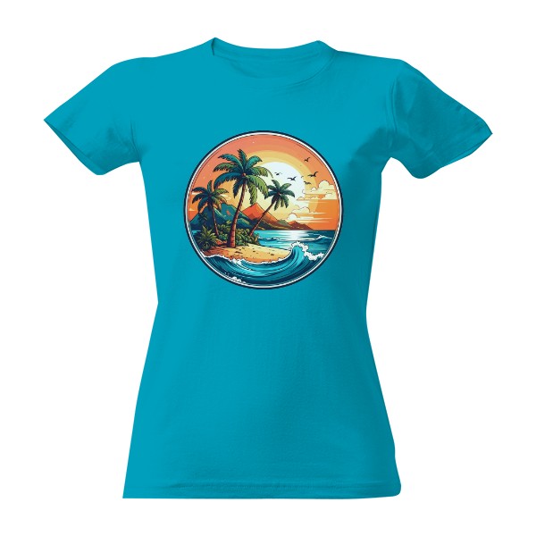 Retro pláž s palmami a západem Slunce