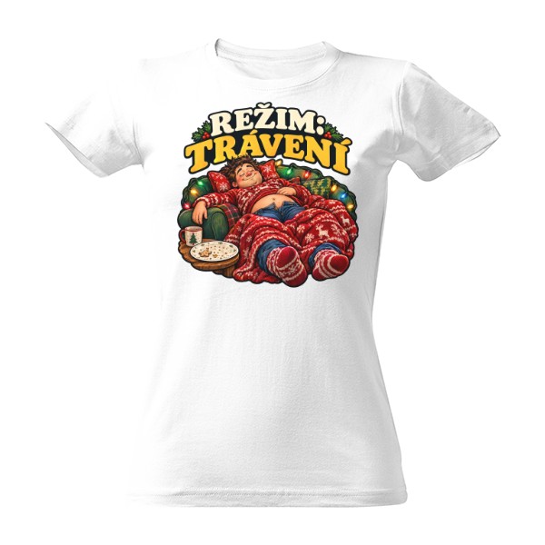 Tričko s potlačou Režim: trávení – po štedrovečernej večeri na gauči