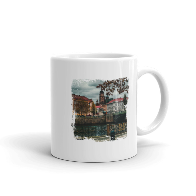 Hrnek malý bílý s potiskem HK - Věž