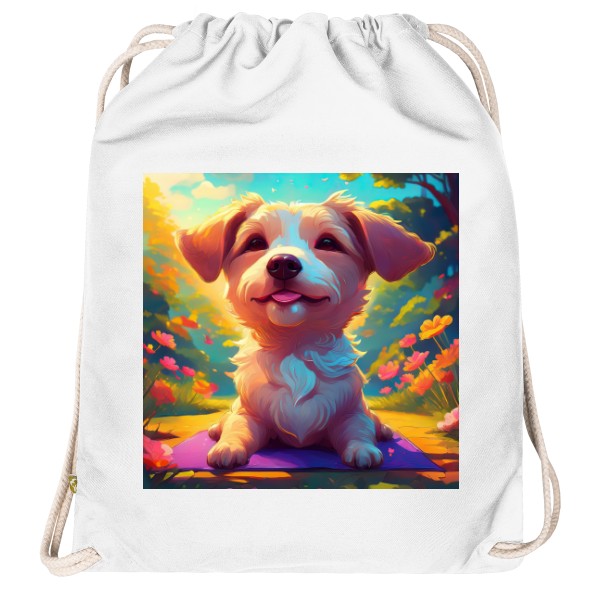 Vak na chrbát Organic  s potlačou Vak na záda s pejskem cvičícím jógu