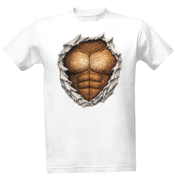 Tričko s potiskem Roztržená látka svalnatý chlupatý medvědí hrudník