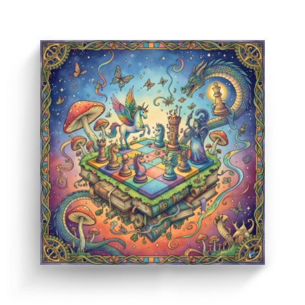 Fotoplátno čtverec s potlačou Šachová pohádka v říši fantazie na plátnu