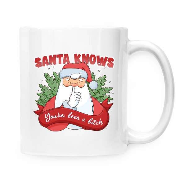 Hrnek malý bílý s potiskem Santa knows youve been a bitch