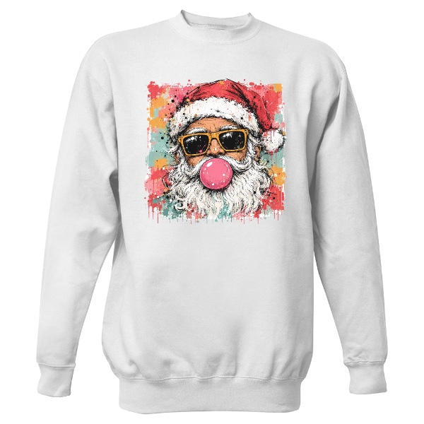 Mikina bez kapuce Unisex s potiskem Santa s bublinou ze žvýkačky