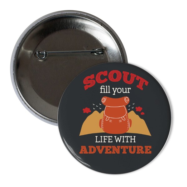 Button s potiskem Scout and adventure