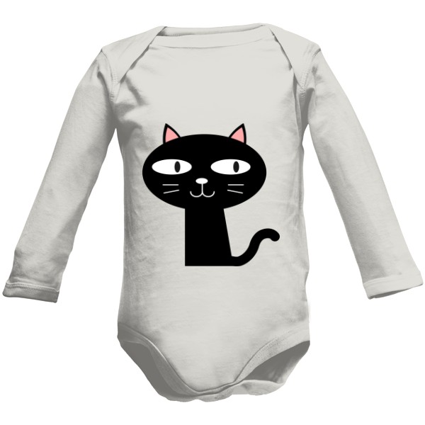 Dětské body Long  s potiskem Sedící černá kočka
