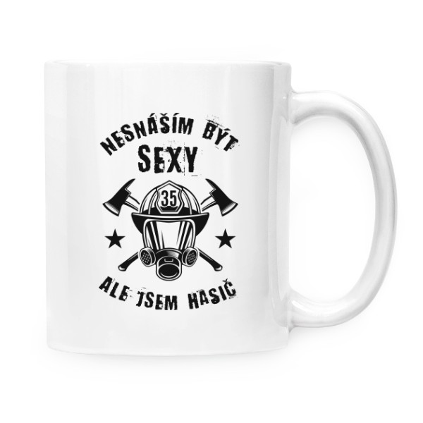 Hrnek malý bílý s potiskem Sexy hasič