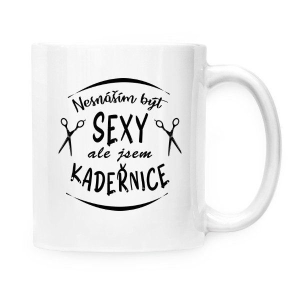 Hrnek malý bílý s potiskem Sexy kadeřnice