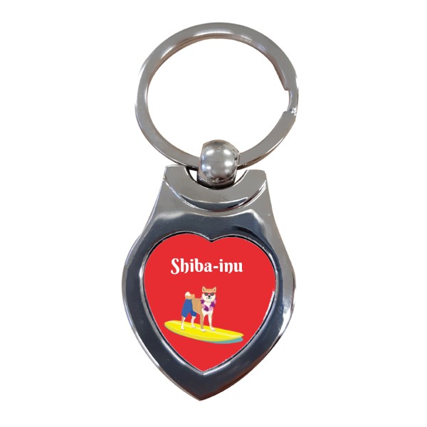 Heart keychain s potiskem Shiba-inu on the road