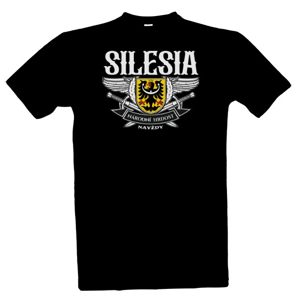 Tričko s potiskem Silesia-národní hrdost navždy-bílý text