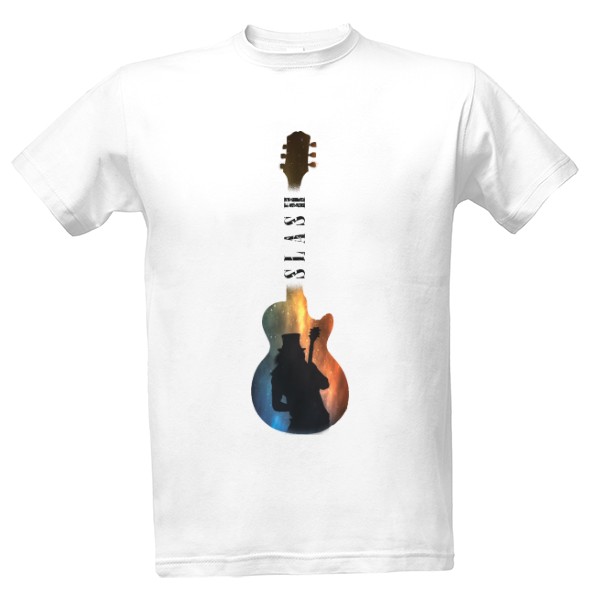 Tričko s potiskem Silueta Slashe v galaxy kytaře