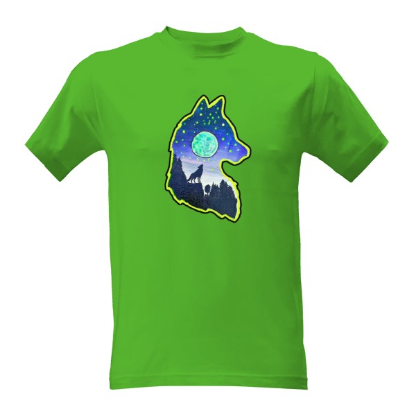 Tričko s potlačou Silueta vlka – Mystický motív mesiaca a prírody