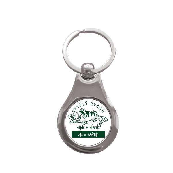 Přívěsek na klíče kolečko s potiskem Skvělý rybář