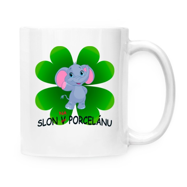 Hrnek malý bílý s potiskem Slon na porcelánu