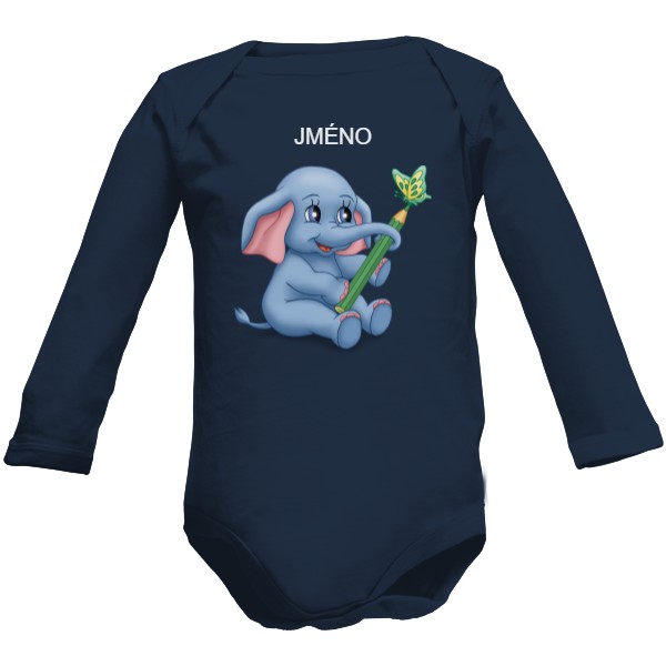 Detské body Long  s potlačou Sloník a motýľ