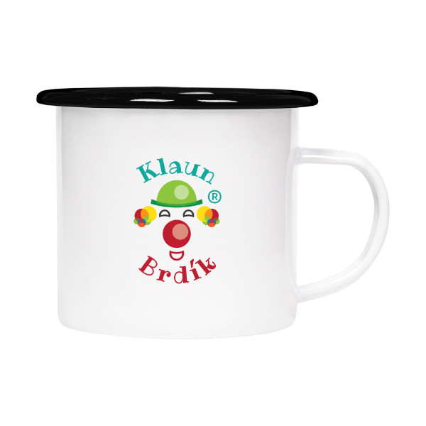 Plecháček - smaltový lem s potiskem Smaltovaný hrníček Klauna Brdíka