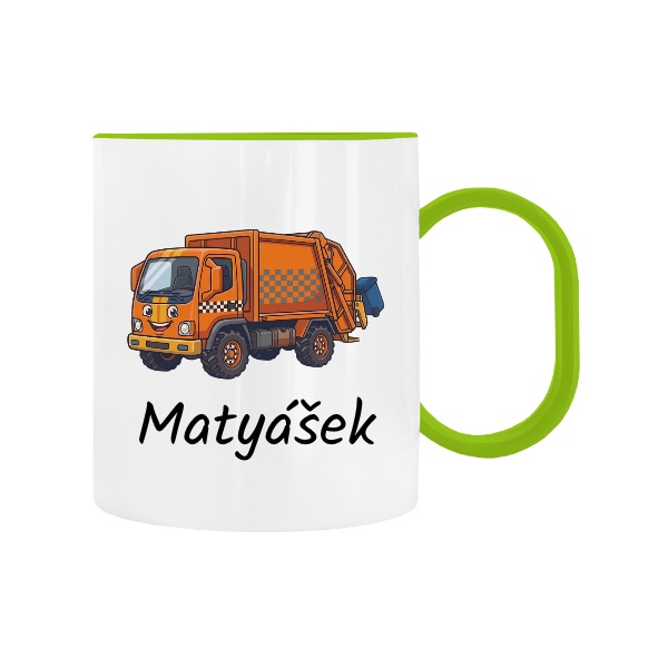 Detský hrnček plastový s potlačou Smetiarske auto do škôlky s menom