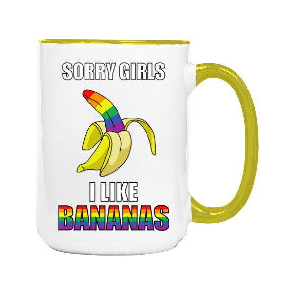 Hrnček veľký farebný s potlačou Sorry girls i like bananas - hrnek