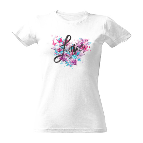 Tričko s potiskem Srdce z květů a motýlů