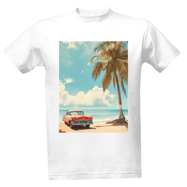 Tričko s potiskem Staré retro auto na pláži