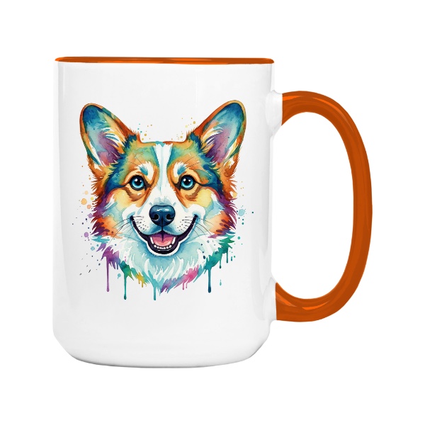 Hrnek velký barevný s potiskem Šťastný pes corgi