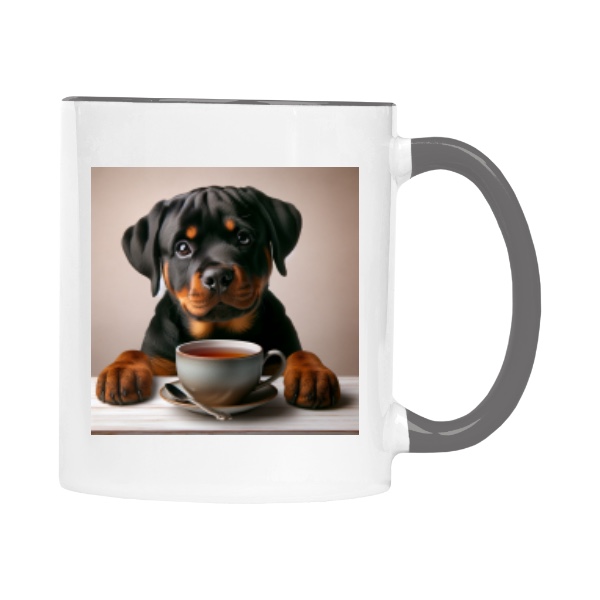 Hrnek malý barevný s potiskem Rottweilerer a káva: Tvůj nový rituál!