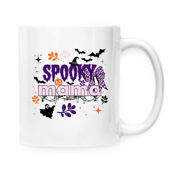 Hrnek malý bílý s potiskem Strašidelný Halloween Spooky Mama