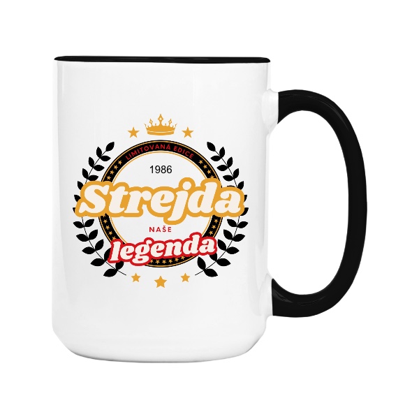 Hrnek velký barevný s potiskem Strejda naše legenda u upravitelným rokem